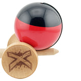 Kendama X Originala, Profesionala, Vivimall, Big Cups V2, Super Sticky cu Cupe Mari, Rulment Metalic, din lemn 18 cm, Ata 55 cm, Negru/Rosu