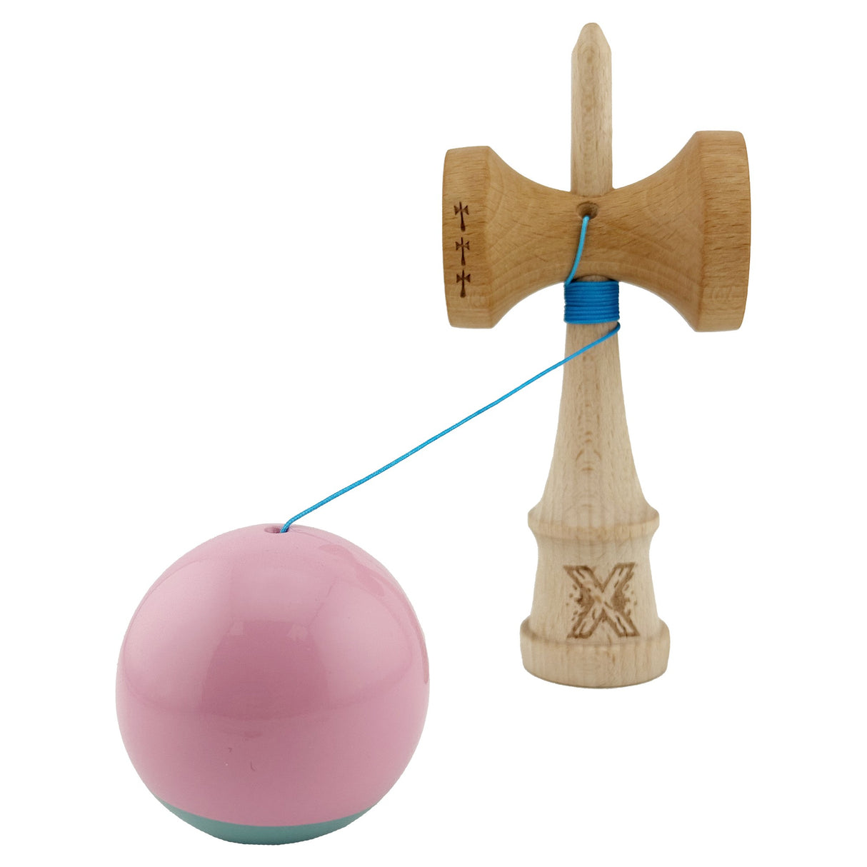 Kendama X Originala, Profesionala, Vivimall, Big Cups V2, Super Sticky Cupe Mari, Rulment Metalic cu Ata 55 cm, Roz/Verde - vivimall.ro