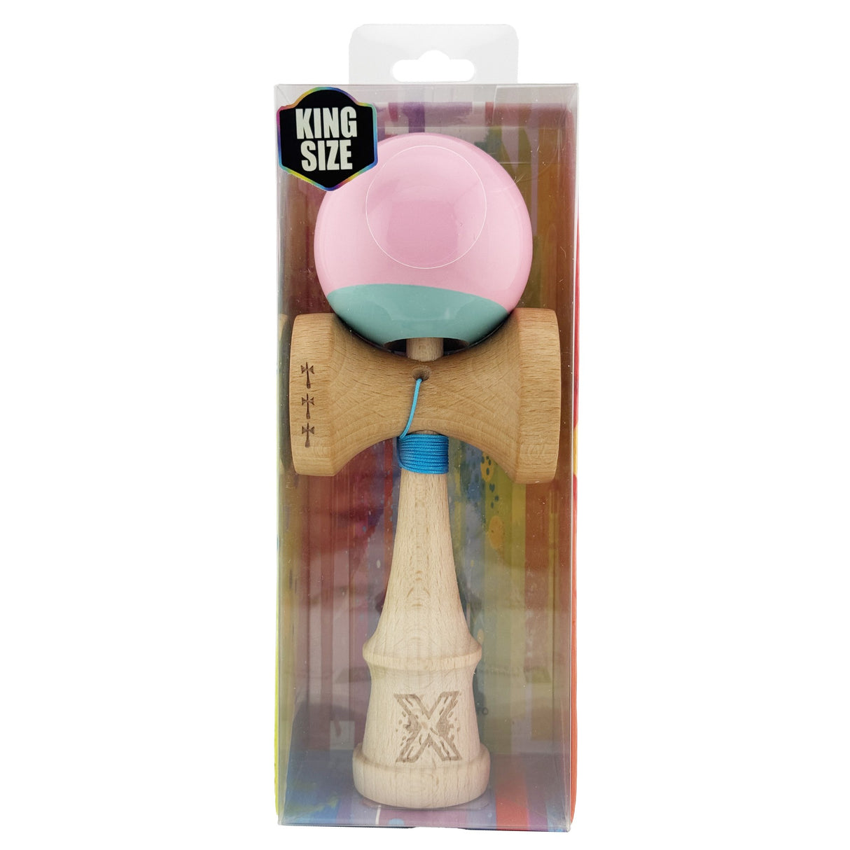 Kendama X Originala, Profesionala, Vivimall, Big Cups V2, Super Sticky Cupe Mari, Rulment Metalic cu Ata 55 cm, Roz/Verde - vivimall.ro