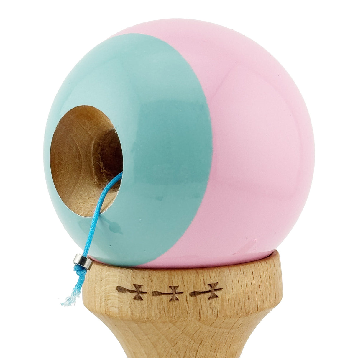 Kendama X Originala, Profesionala, Vivimall, Big Cups V2, Super Sticky Cupe Mari, Rulment Metalic cu Ata 55 cm, Roz/Verde - vivimall.ro
