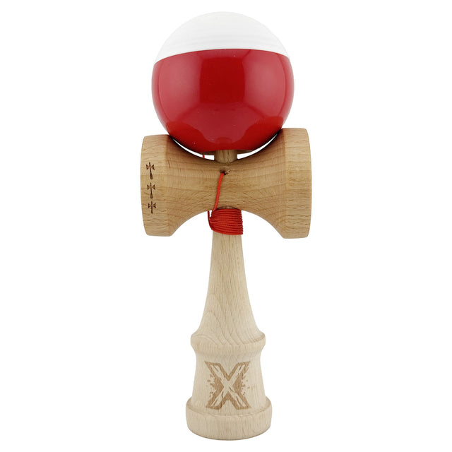 Kendama X Originala, Profesionala, Vivimall, Big Cups V2, Super Sticky cu Cupe Mari, Rulment Metalic, din lemn 18 cm, Ata 55 cm, Alb/Rosu - vivimall.ro