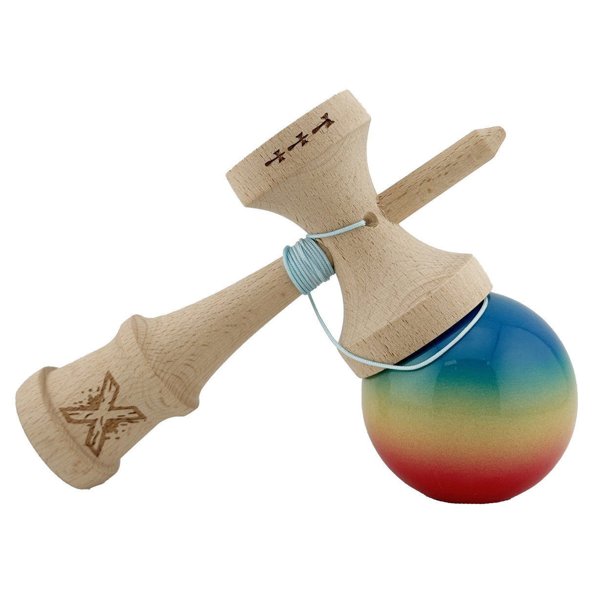 Kendama X Originala, Profesionala, Flippy, Big Cups V2, Super Sticky Cupe Mari, Rulment Metalic cu Ata 55 cm, Rosu/Galben/Albastru - vivimall.ro