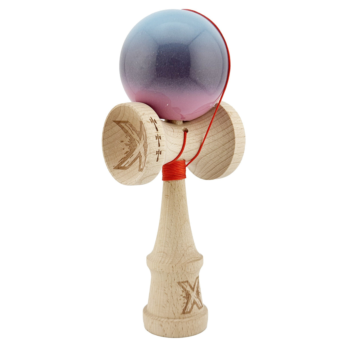 Kendama X Originala, Profesionala, Flippy, Big Cups V2, Super Sticky Cupe Mari, Rulment Metalic cu Ata 55 cm, Albastru Deschis/Mov/Roz - vivimall.ro