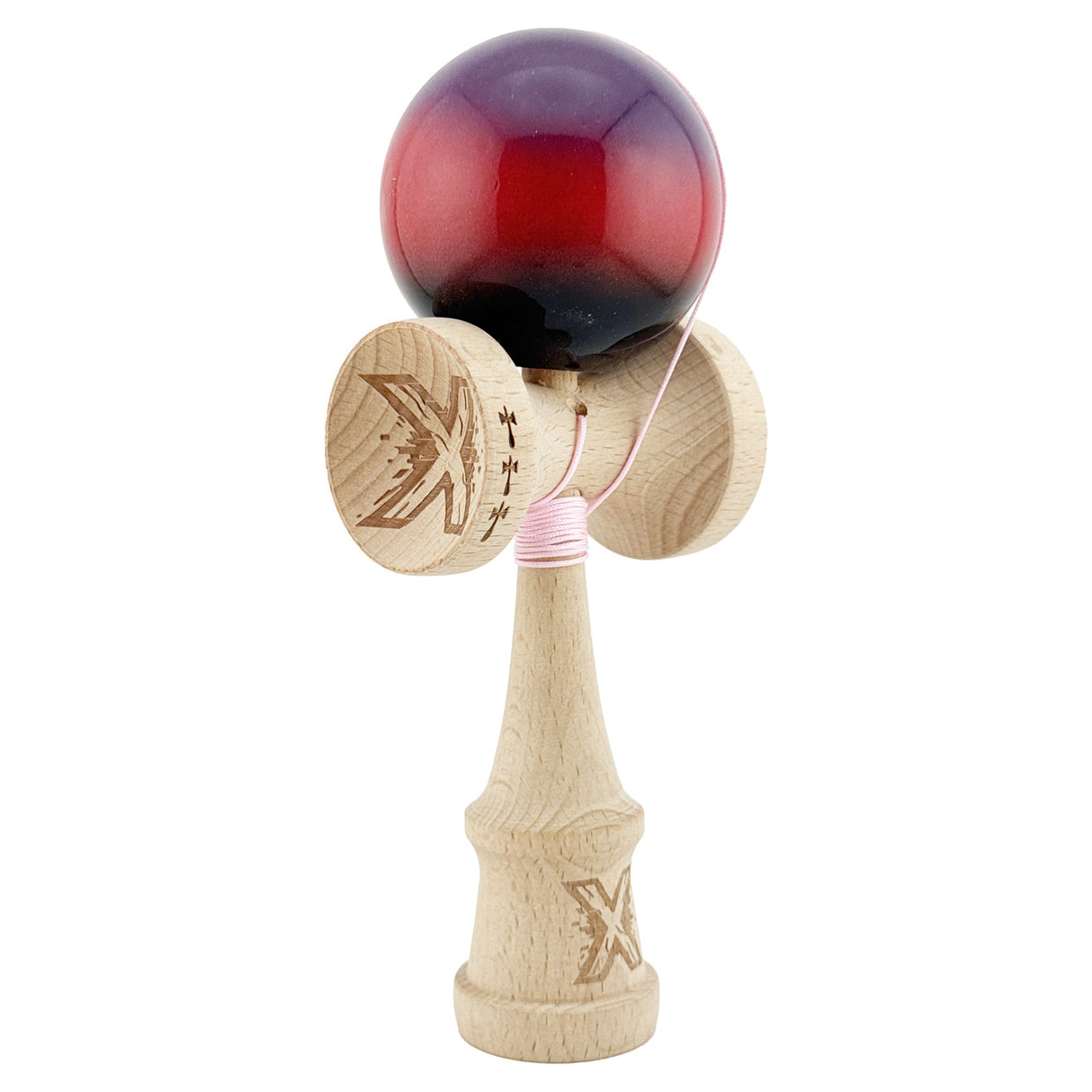 Kendama X Originala, Profesionala, Vivimall Big Cups V2, Super Sticky din Lemn, 18 cm, Gradient Mov/Rosu/Negru - vivimall.ro