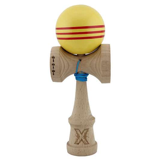 Kendama X Originala, Profesionala, Vivimall, Big Cups V2, Super Sticky Legendary Cupe Mari, Rulment Metalic cu Ata 55 cm,-Galben/Linii Rosii - vivimall.ro