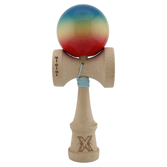 Kendama X Originala, Profesionala, Vivimall, Big Cups V2, Super Sticky Cupe Mari, Rulment Metalic cu Ata 55 cm, Rosu/Galben/Albastru - vivimall.ro