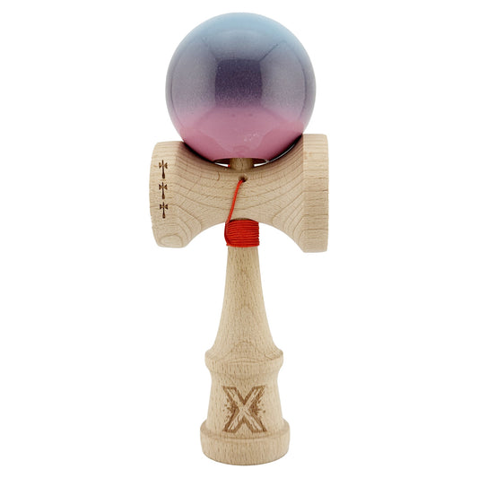 Kendama X Originala, Profesionala, Vivimall, Big Cups V2, Super Sticky Cupe Mari, Rulment Metalic cu Ata 55 cm, Albastru Deschis/Mov/Roz - vivimall.ro