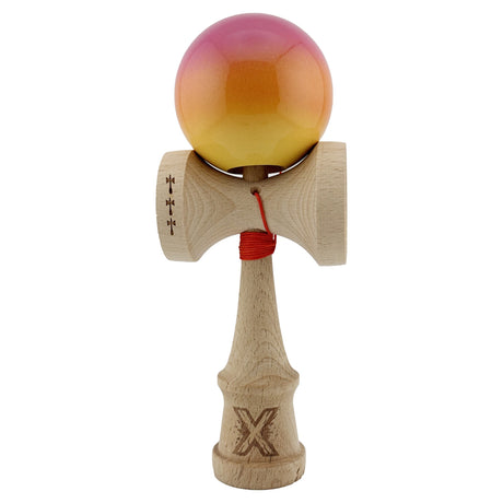 Kendama X Originala, Profesionala, Flippy, Big Cups V2, Super Sticky Cupe Mari, Rulment Metalic cu Ata 55 cm, Roz/Portocaliu/Galben - vivimall.ro