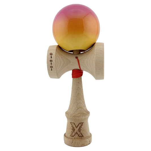 Kendama X Originala, Profesionala, Vivimall, Big Cups V2, Super Sticky Cupe Mari, Rulment Metalic cu Ata 55 cm, Roz/Portocaliu/Galben - vivimall.ro