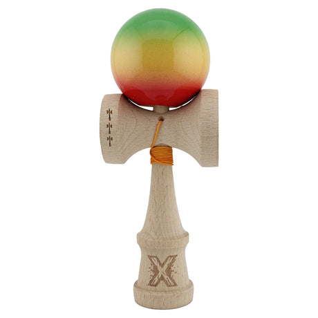 Kendama X Originala, Profesionala, Flippy, Big Cups V2, Super Sticky Cupe Mari, Rulment Metalic cu Ata 55 cm, Verde/Galben/Rosu - vivimall.ro