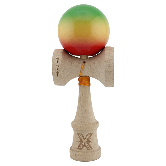 Kendama X Originala, Profesionala, Vivimall, Big Cups V2, Super Sticky Cupe Mari, Rulment Metalic cu Ata 55 cm, Verde/Galben/Rosu - vivimall.ro
