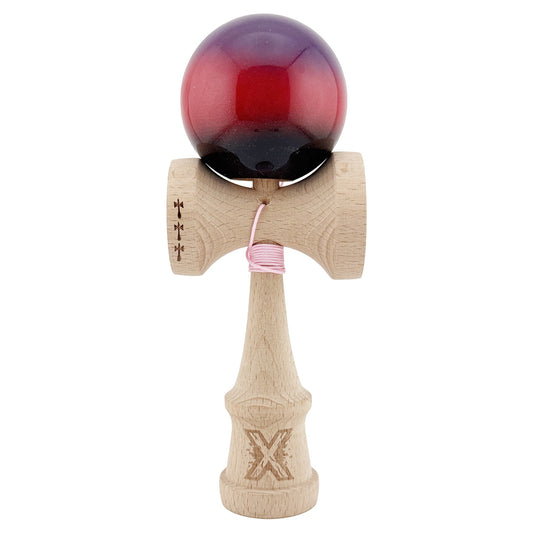 Kendama X Originala, Profesionala, Vivimall Big Cups V2, Super Sticky din Lemn, 18 cm, Gradient Mov/Rosu/Negru - vivimall.ro