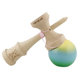 Kendama X Originala, Profesionala, Flippy, Big Cups V2, Super Sticky Cupe Mari, Rulment Metalic cu Ata 55 cm, Galben/Albastru deschis/Verde - vivimall.ro