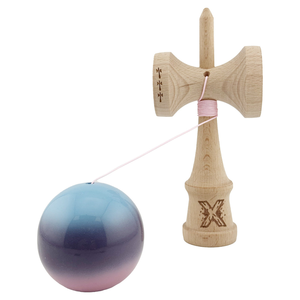 Kendama X Originala, Profesionala, Vivimall, Big Cups V2, Super Sticky Legendary Cupe Mari, Rulment Metalic cu Ata 55 cm, Albastru/Mov/Roz - vivimall.ro