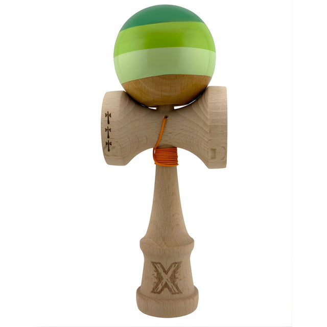 Kendama X Originala, Profesionala, Flippy, Big Cups V2, Super Sticky Legendary Cupe Mari, Rulment Metalic cu Ata 55 cm, Verde Mix - vivimall.ro