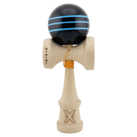 Kendama X Originala, Profesionala, Flippy, Big Cups V2, Super Sticky Legendary Cupe Mari, Rulment Metalic cu Ata 55 cm, Negru/Linii Albastre deschise - vivimall.ro
