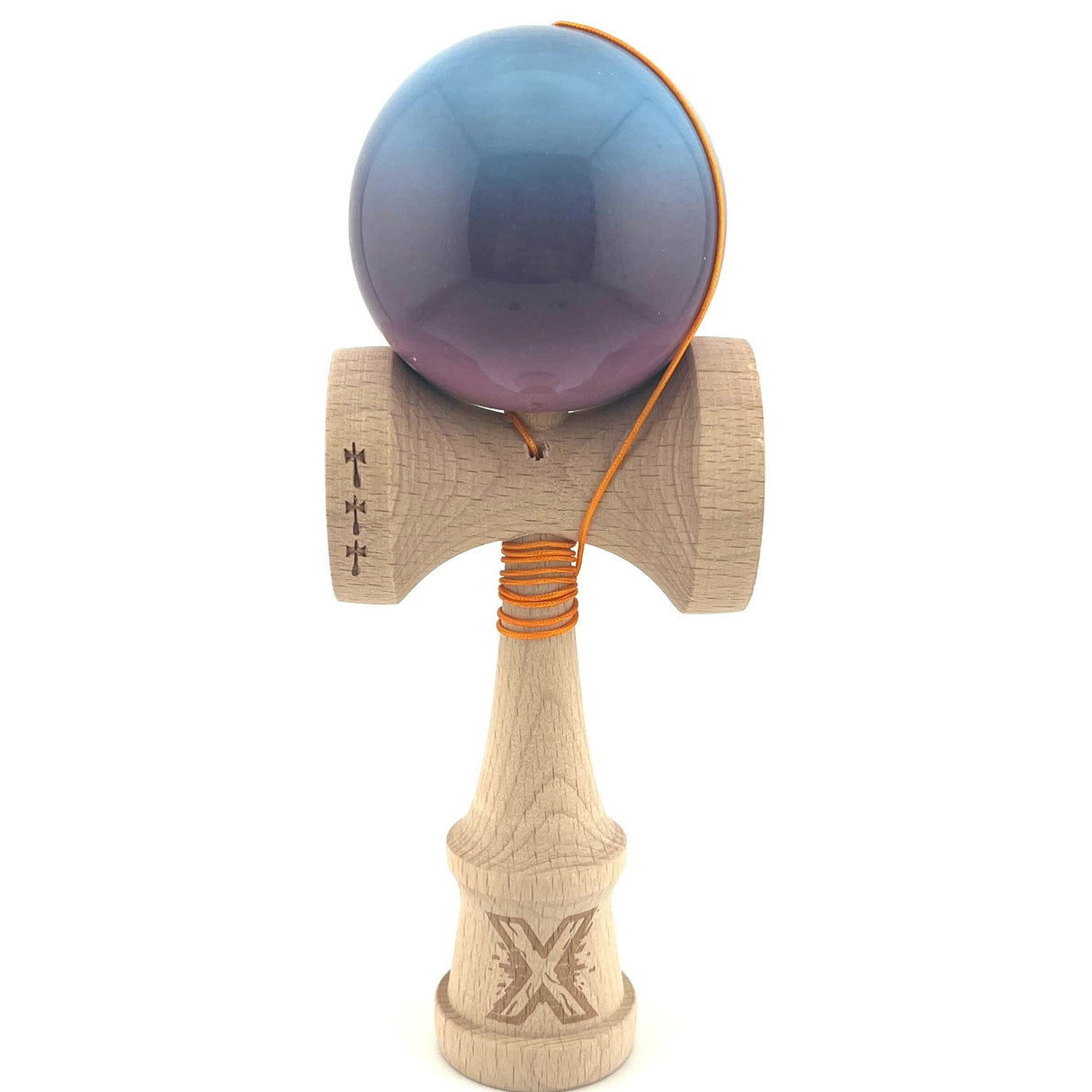 Kendama X Originala, Profesionala, Flippy, Big Cups V2, Super Sticky Legendary Cupe Mari, Rulment Metalic cu Ata 55 cm, Albastru/Mov/Roz - vivimall.ro