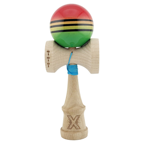 Kendama X Originala, Profesionala, Flippy, Big Cups V2, Super Sticky Legendary Cupe Mari, Rulment Metalic cu Ata 55 cm, Rosu/Galben/Verde - vivimall.ro