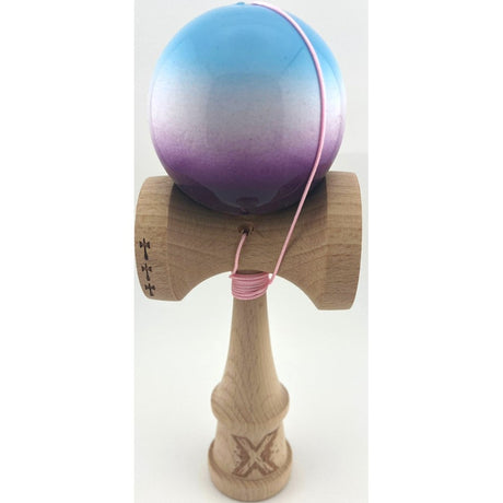 Kendama X Originala, Profesionala, Flippy, Big Cups V2, Super Sticky, Rulment Metalic cu Ata 55 cm, Albastru/Alb/Mov - vivimall.ro