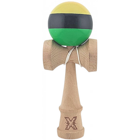 Kendama X Originala, Profesionala, Flippy, Big Cups V2, Super Sticky, Rulment Metalic cu Ata 55 cm,  Galben/Negru/Verde - vivimall.ro