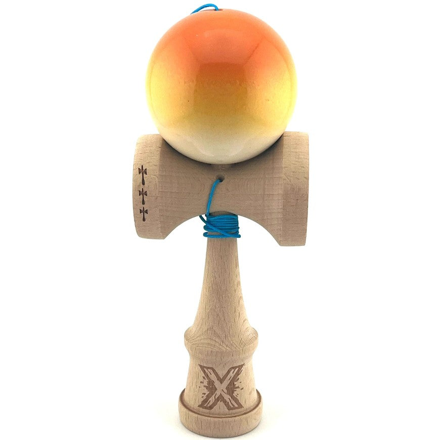 Kendama X Originala, Profesionala, Flippy, Big Cups V2, Super Sticky, Rulment Metalic cu Ata 55 cm, Protocaliu/Galben/Alb - vivimall.ro