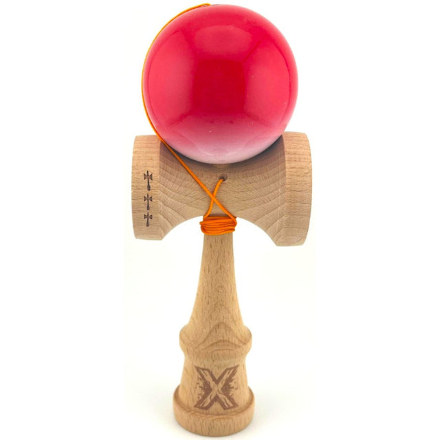 Kendama X Originala, Profesionala, Flippy, Big Cups V2, Super Sticky, Rulment Metalic cu Ata 55 cm, Rosu/Alb - vivimall.ro