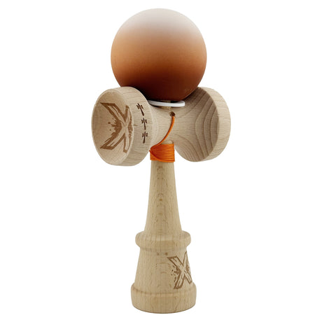 Kendama X Originala, Profesionala, Vivimall, Cupe Mari KING SIZE V3, Rubber Grip, Gaura in Baza, Rulment Metalic, din lemn 18 cm, Ata 55 cm, Gradient Alb/Maro - vivimall.ro