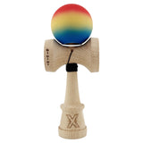 Kendama X Originala, Profesionala, Vivimall, Cupe Mari KING SIZE V3, Rubber Grip, Gaura in Baza, Rulment Metalic, din lemn 18 cm, Ata 55 cm, Gradient Rosu/Galben/Albastru - vivimall.ro