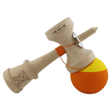 Kendama X Originala, Profesionala, Vivimall, Rubber Grip, Cupe Mari KING SIZE V3, Gaura in Baza, Rulment Metalic, din lemn 18 cm, Ata 55 cm, Bicolor Galben/Portocaliu - vivimall.ro