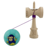Kendama X Originala, Profesionala, Vivimall, Blue Monkey, Super Sticky cu Cupe Mari King Size V3, Rulment Metalic si Gaura in Baza, din Lemn 18 cm, Ata 55 cm, Turcoaz - vivimall.ro