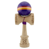 Kendama X Originala, Profesionala, Flippy, NIGHT SKY, Super Sticky cu Cupe Mari KING SIZE V3, Gaura in Baza, Rulment Metalic, din lemn 18 cm, Ata 62/65 cm, Mov - vivimall.ro