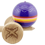 Kendama X Originala, Profesionala, Flippy, NIGHT SKY, Super Sticky cu Cupe Mari KING SIZE V3, Gaura in Baza, Rulment Metalic, din lemn 18 cm, Ata 62/65 cm, Mov - vivimall.ro