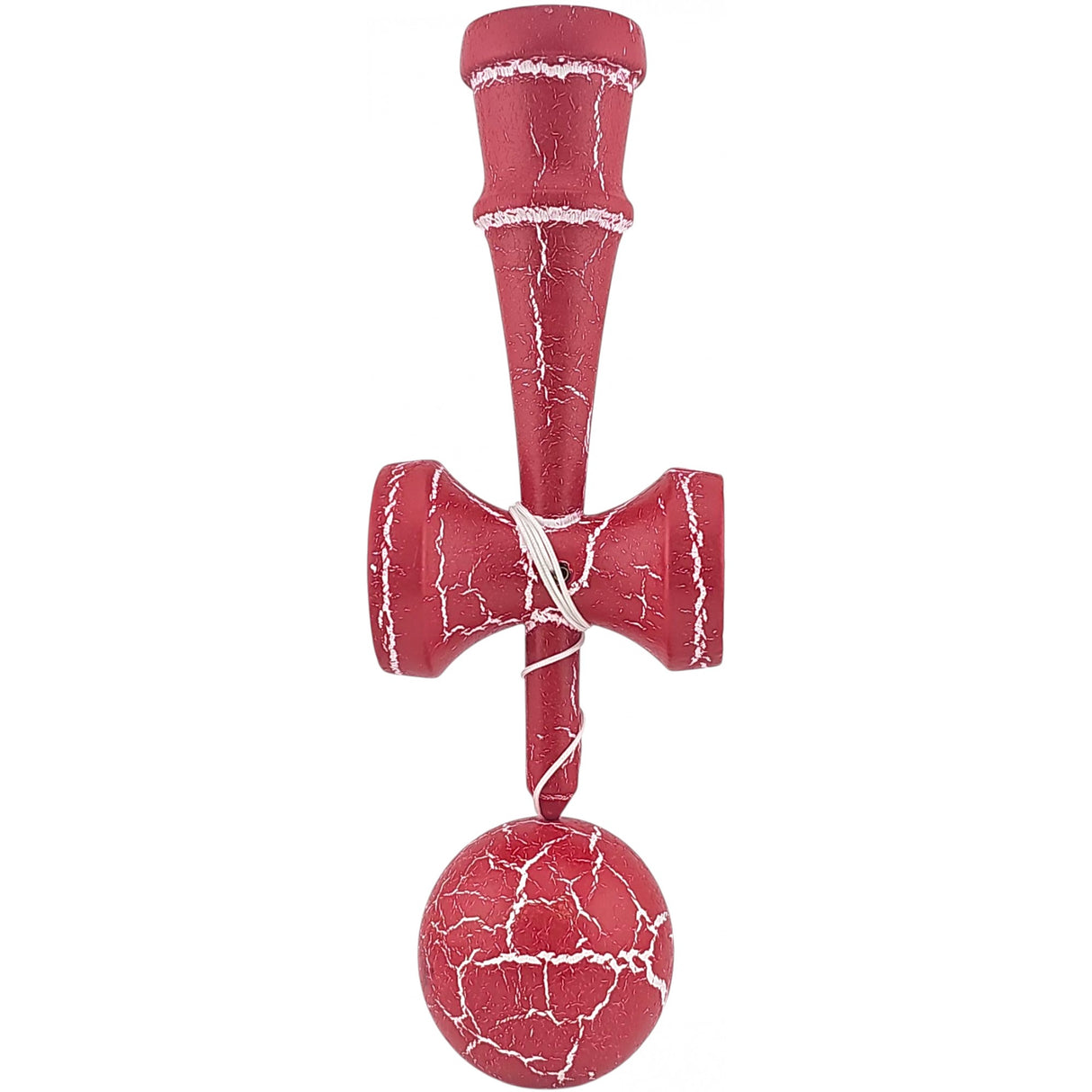 Kendama X Originala, Profesionala, Vivimall, Cracked, din Lemn, 18 cm, Rosu/Alb - vivimall.ro