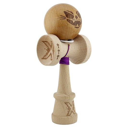 Kendama X Originala, Profesionala, Vivimall, Crazy Cat,-Super Sticky, Cupe Mari KING SIZE V3, Gaura in Baza, Rulment Metalic, din lemn 18 cm, Ata 55 cm, Maro - vivimall.ro
