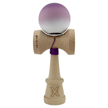 Kendama X Originala, Profesionala, Vivimall, Cupe Mari KING SIZE V3, Rubber Grip, Gaura in Baza, Rulment Metalic, din lemn 18 cm, Ata 55 cm, Gradient Mov/Alb - vivimall.ro