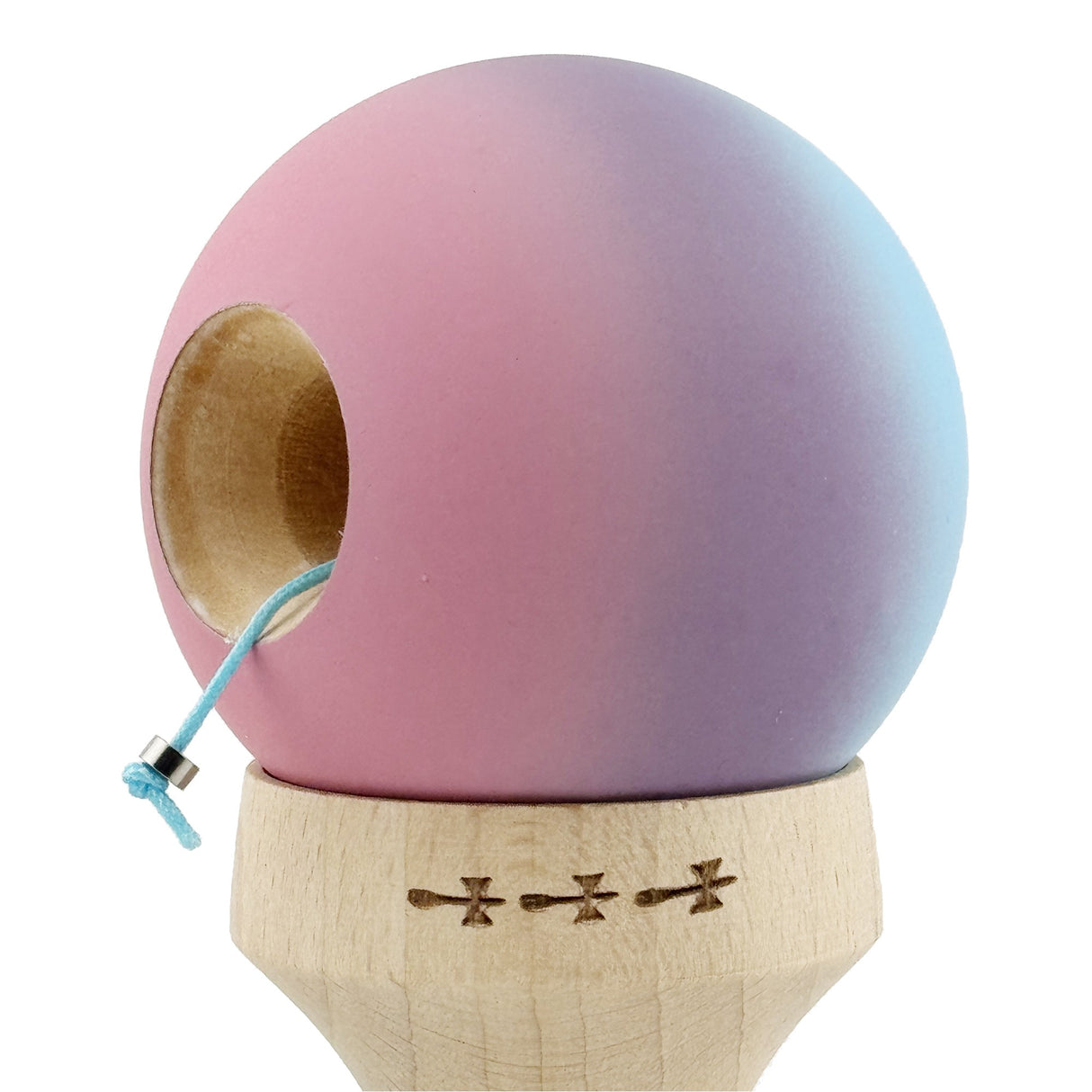 Kendama X Originala, Profesionala, Vivimall, Cupe Mari KING SIZE V3, Rubber Grip, Gaura in Baza, Rulment Metalic, din lemn 18 cm, Ata 55 cm, Gradient Albastru deschis/Mov/Roz - vivimall.ro