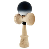 Kendama X Originala, Profesionala, Flippy, Cupe Mari KING SIZE V3, Rubber Grip, Gaura in Baza, Rulment Metalic, din lemn 18 cm, Ata 55 cm, Gradient Negru/Alb - vivimall.ro