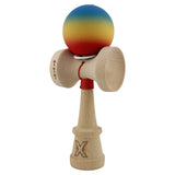 Kendama X Originala, Profesionala, Vivimall, Cupe Mari KING SIZE V3, Rubber Grip, Gaura in Baza, Rulment Metalic, din lemn 18 cm, Ata 55 cm, Gradient Albastru/Galben/Rosu - vivimall.ro