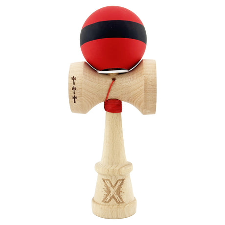 Kendama X Originala, Profesionala, Vivimall, Cupe Mari KING SIZE V3, Rubber Grip, Gaura in Baza, Rulment Metalic, din lemn 18 cm, Ata 55 cm, M Bicolor Rosu Dublu/Negru - vivimall.ro