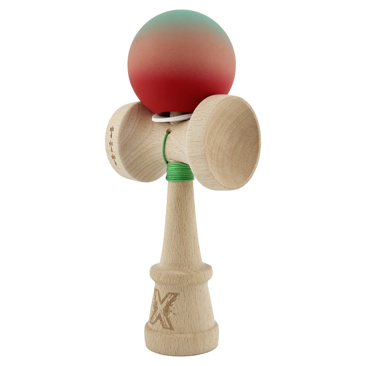 Kendama X Originala, Profesionala, Vivimall, Cupe Mari KING SIZE V3, Rubber Grip, Gaura in Baza, Rulment Metalic, din lemn 18 cm, Ata 55 cm, Gradient Verde/Roz/Rosu - vivimall.ro