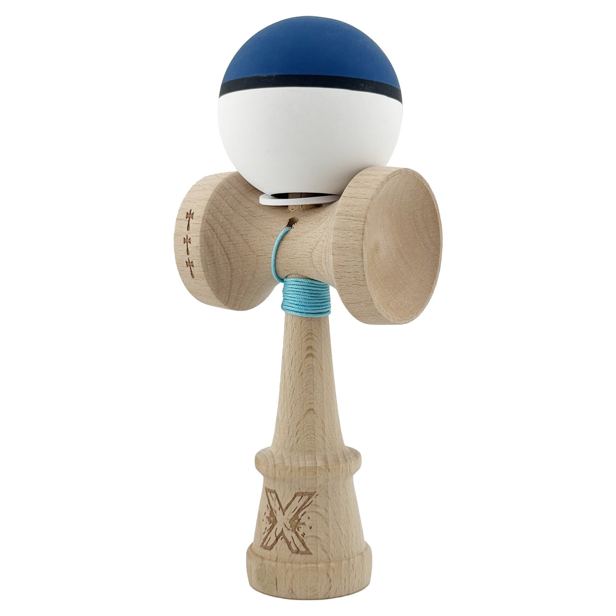 Kendama X Originala, Profesionala, Vivimall, Big Cups V3, Rubber Grip model albastru inchis/alb - vivimall.ro