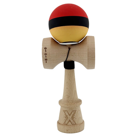 Kendama X Originala, Profesionala, Vivimall, Big Cups V3, Rubber Grip model rosu/negru/galben - vivimall.ro