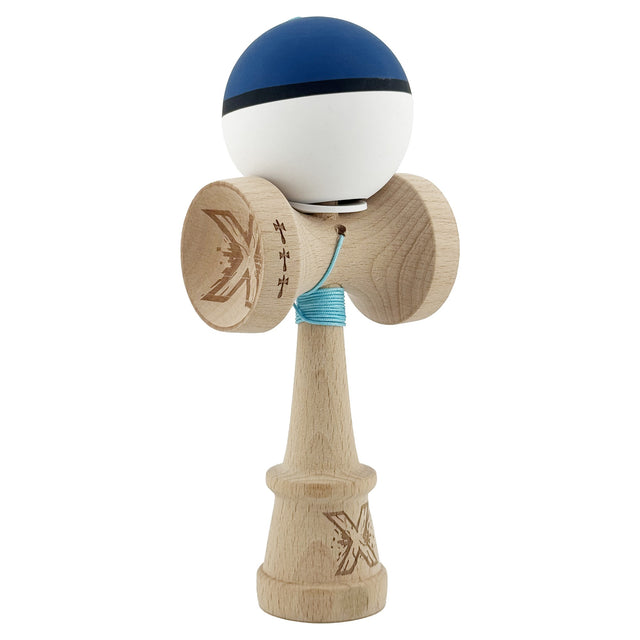 Kendama X Originala, Profesionala, Vivimall, Big Cups V3, Rubber Grip model albastru inchis/alb - vivimall.ro