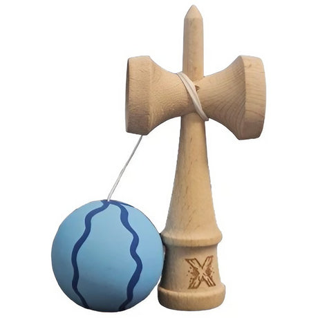 Kendama X Originala, Profesionala, Flippy, Rubber Grip, din Lemn, 18 cm, Albastru deschis - vivimall.ro