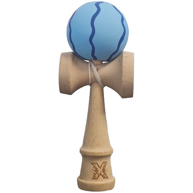 Kendama X Originala, Profesionala, Flippy, Rubber Grip, din Lemn, 18 cm, Albastru deschis - vivimall.ro
