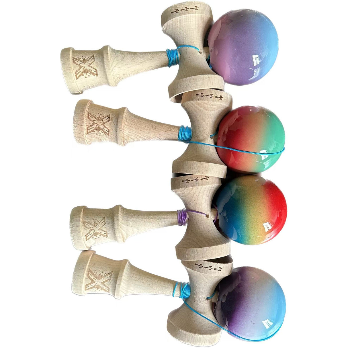 Kendama X Originala, Profesionala, Flippy,  din Lemn, 18 cm  -largel balls+large handle  +Original Super Sticky- Gradient colors MIX - vivimall.ro