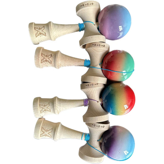 Kendama X Originala, Profesionala, Vivimall,  din Lemn, 18 cm  -largel balls+large handle  +Original Super Sticky- Gradient colors MIX - vivimall.ro