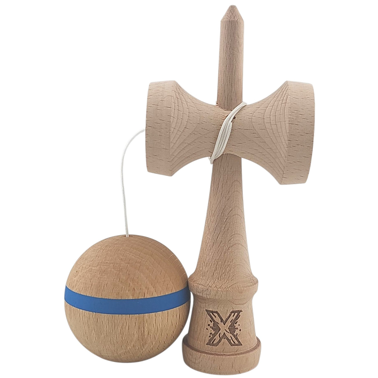 Kendama X Originala, Profesionala, Vivimall, din Lemn, 18 cm, Special, Model cu Dunga, Albastru - vivimall.ro