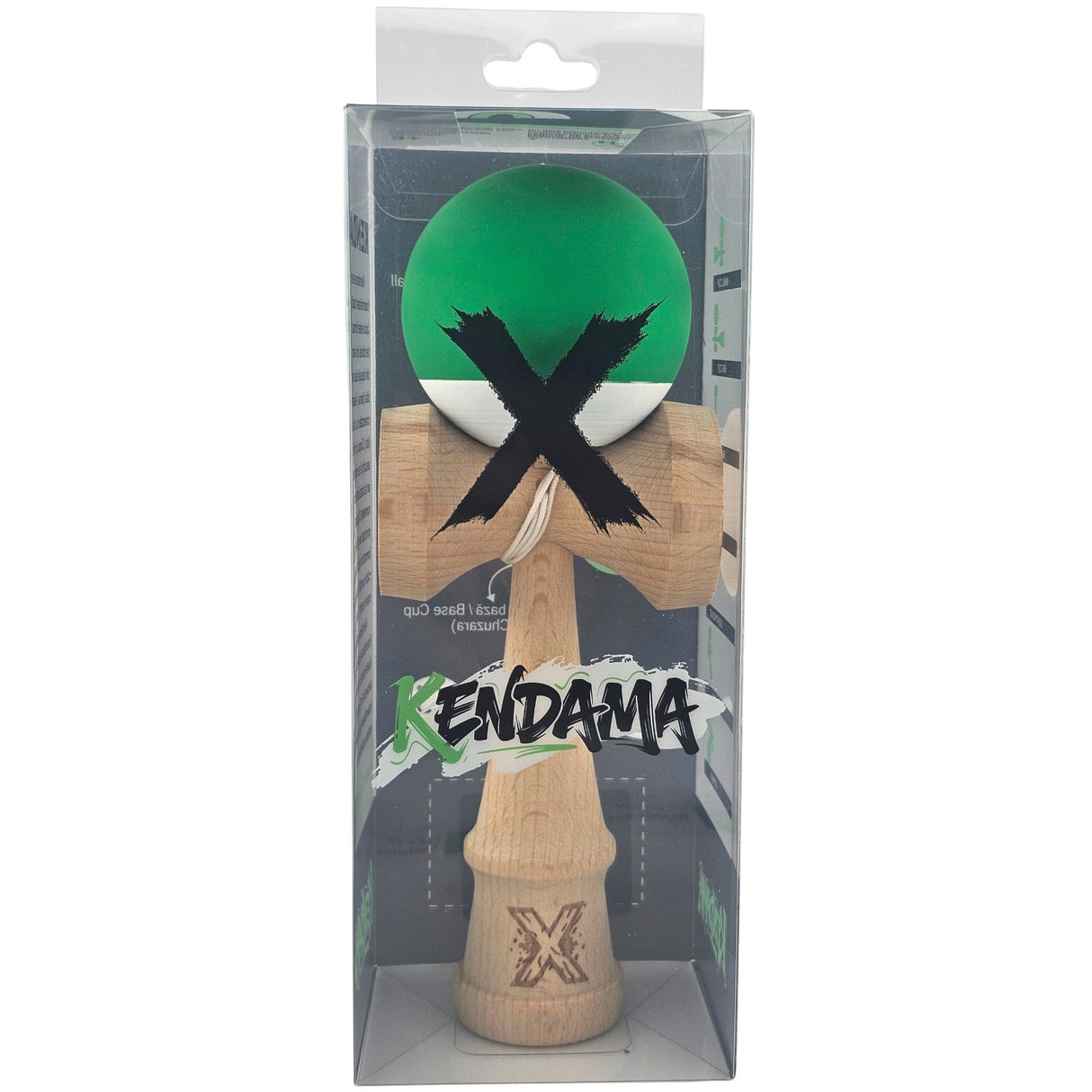 Kendama X Originala, Profesionala, Vivimall, din Lemn, 18 cm, Rubber Grip, Verde Alb - vivimall.ro