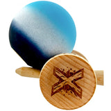 Kendama X Originala, Profesionala, Flippy, Big Cups V2, Rubber Grip cu Cupe Mari, Rulment Metalic cu Ata 55 cm, Gradient Albastru/Alb/Negru - vivimall.ro